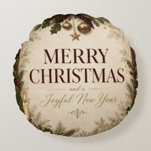 Elegant Vintage Victorian Christmas Greeting Round Cushion