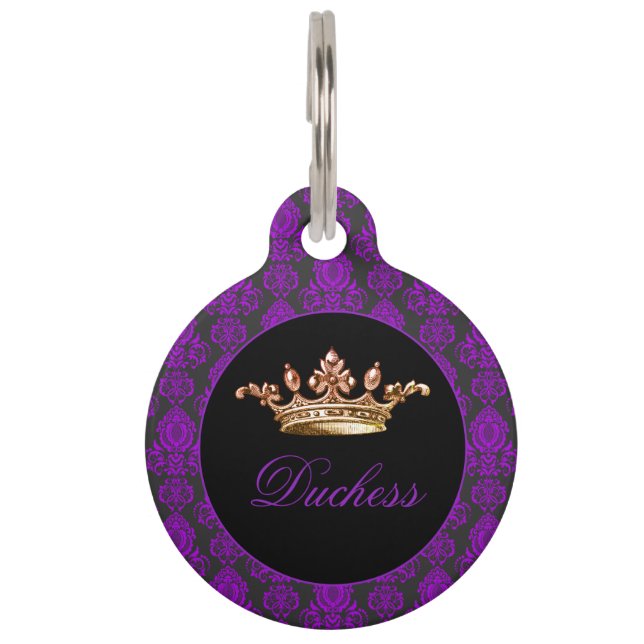 Elegant, Vintage, Victorian Damask Personalised Pet Tag (Front)