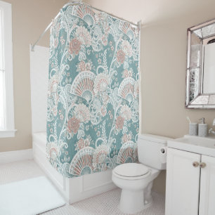 Elegant Vintage Victorian Fans Floral Lace Teal Shower Curtain