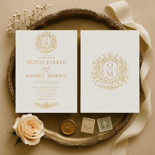 Elegant Vintage Victorian Floral Monogram Wedding Invitation