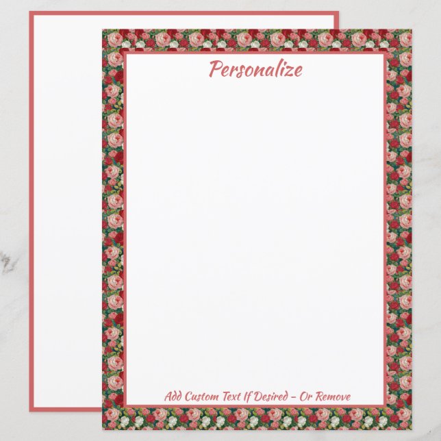 Elegant Vintage Victorian Red Pink Roses  (Front/Back)