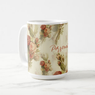 Elegant Vintage Victorian Rose Floral Personalised Coffee Mug