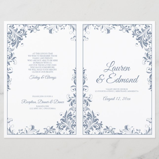 Elegant Vintage Vines Wedding Programs Dusty Blue (Front)