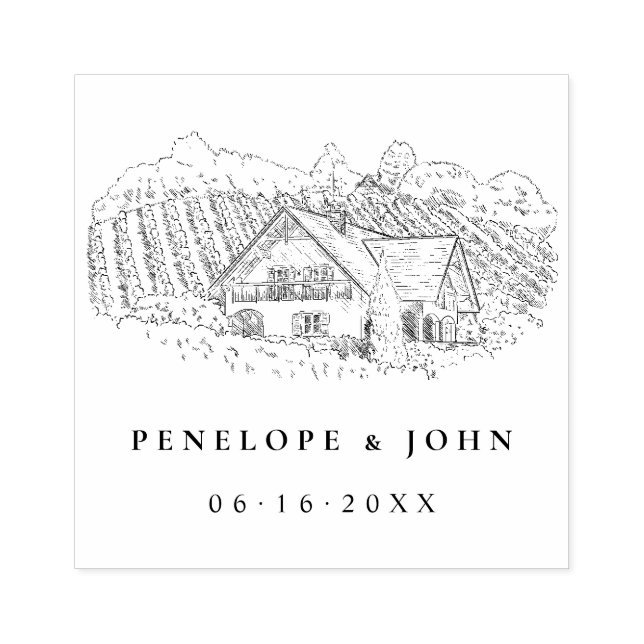 Elegant Vintage Vineyard Destination Wedding Rubber Stamp (Imprint)