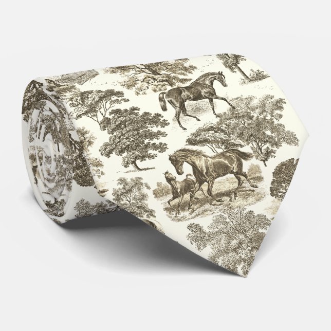 Elegant Vintage Vintage Horses Country Toile Tie (Rolled)