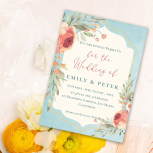  Elegant Vintage Watercolor Blue Floral Wedding Invitation