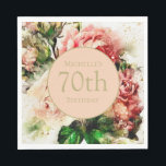 Elegant Vintage Watercolor Floral 70th Birthday   Napkin<br><div class="desc">Elegant 70th birthday party paper napkins designed with beautiful vintage watercolor floral in shades of pink with leaves and greenery,  and customised with your name and age. Text is fully customisable,  so these paper napkins can be designed for any age.</div>