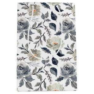 Elegant Vintage Watercolor Floral Botanical Medium Gift Bag