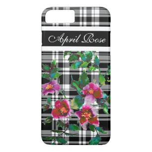 Elegant vintage watercolor roses plaid personalise Case-Mate iPhone case