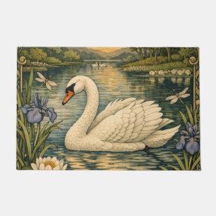 Elegant vintage watercolor white swan painting doormat