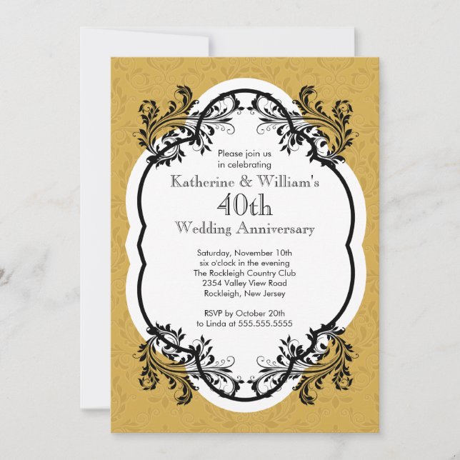 Elegant Vintage Wedding Anniversary Party Invitation (Front)