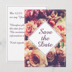 Elegant Vintage Wedding Announcement, Flower Motif