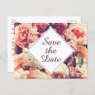 Elegant Vintage Wedding Announcement, Flower Motif Holiday Postcard