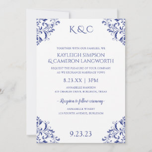 Elegant Vintage Wedding Invitation   Royal Blue