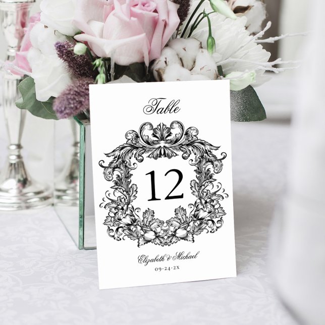 Elegant Vintage White Black Wedding Table Number (Creator Uploaded)