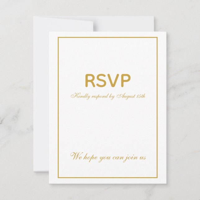 Elegant Vintage White Gold Simple Wedding RSVP Card (Front)