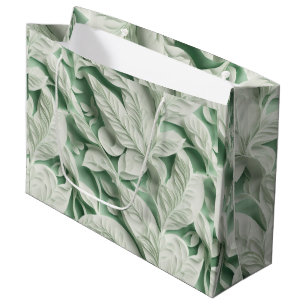 Elegant vintage white green botanical leaf pattern large gift bag
