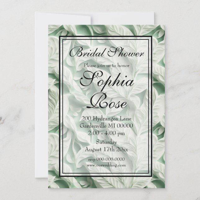 Elegant vintage white green leaf  calligraphy invitation (Front)