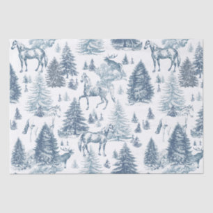 Elegant Vintage White Horses in Snow Woods Toile  Tissue Paper