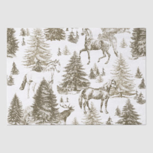 Elegant Vintage White Horses in Snow Woods Toile Tissue Paper
