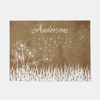Elegant Vintage White Outline Dandelions in Wind   Doormat