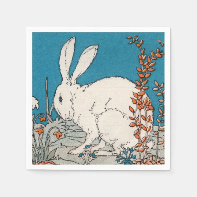 Elegant Vintage White Rabbit Flowers Napkin (Front)