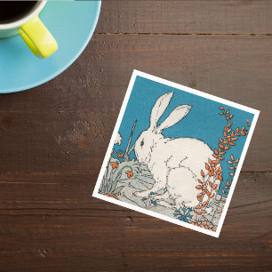 Elegant Vintage White Rabbit Flowers Napkin