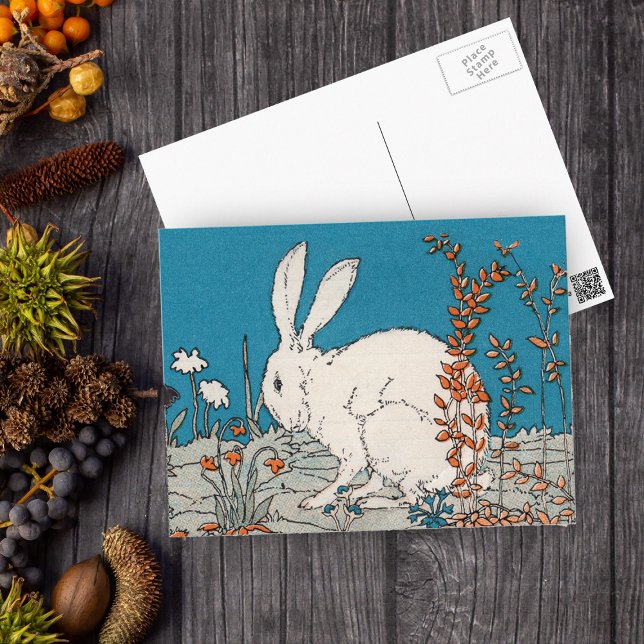 Elegant Vintage White Rabbit Postcard (Creator Uploaded)