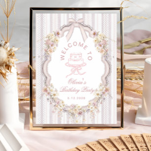 Elegant Vintage Wildflower Bow Birthday Welcome Poster