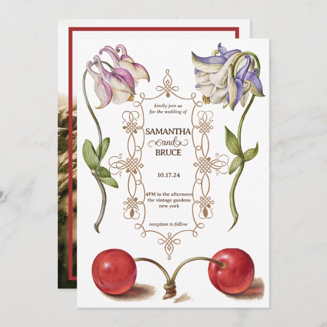 Elegant Vintage Wildflower | Classic Photo Wedding Invitation (Front/Back)