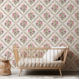 Elegant Vintage Wildflower Diamond Multicolored Wallpaper