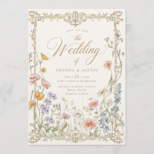Elegant Vintage Wildflowers Floral Wedding Invitation