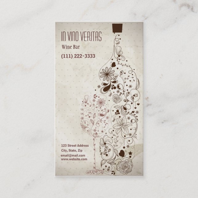 Elegant Vintage Wine Bar Business Card (Front)