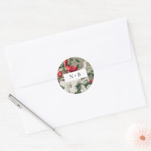 Elegant Vintage Winter Florals Monogram Wedding Classic Round Sticker