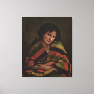 Elegant Vintage Woman Portrait with Striped Shawl  Canvas Print