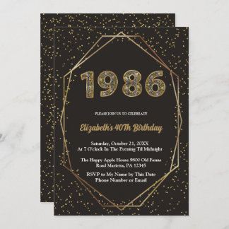 Elegant Vintage Year 1986 40th Birthday Party Invitation