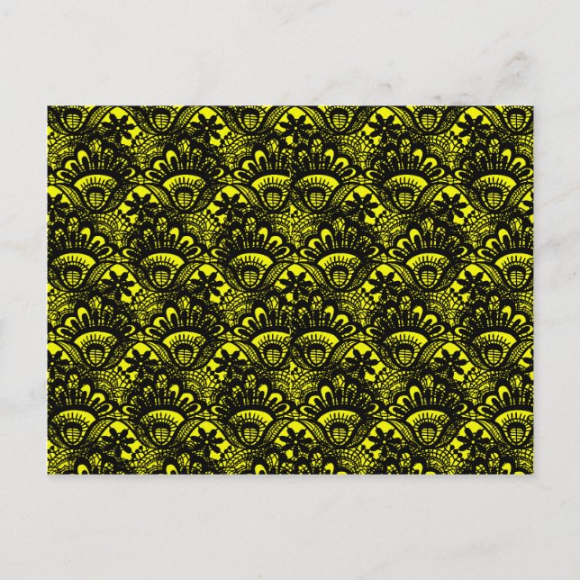 Elegant Vintage Yellow Black Damask Lace Pattern Postcard (Front)