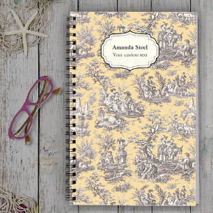Elegant vintage yellow black toile de jouy small notebook