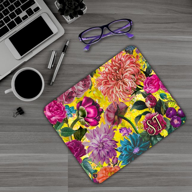 Elegant Vintage yellow Floral monogram Mouse Pad (Creator Uploaded)