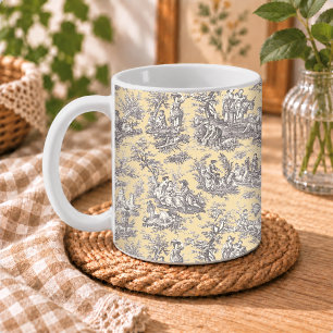 Elegant vintage yellow grey French toile de jouy Coffee Mug