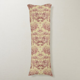 Elegant vintage yellow red lake toile de jouy body cushion