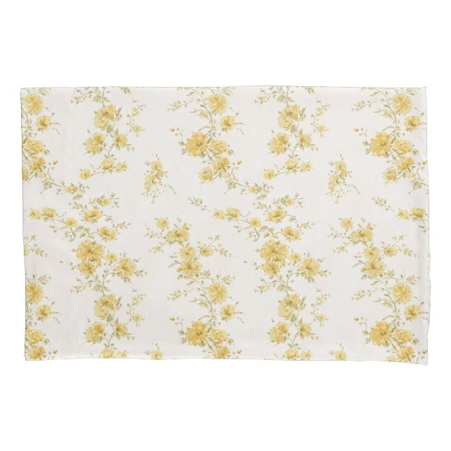 Elegant Vintage Yellow Roses Floral Pattern  Pillowcase (Front)