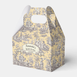 Elegant vintage yellow toile de jouy monogram favour box