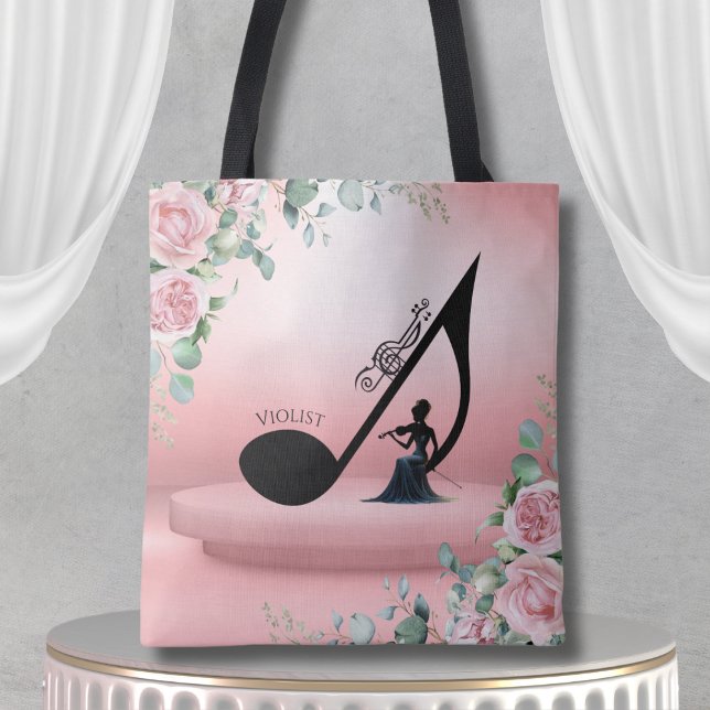 Elegant Viola Player Pink Floral Violist Music Tote Bag (Makes a wonderful, personalized gift for any passionate viola player or music instructor)