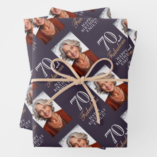 Elegant Violet 70 and Fabulous 70th Birthday Photo Wrapping Paper Sheet