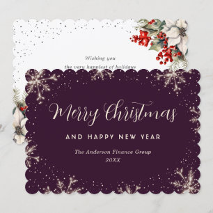 Elegant Violet Botanical Snowflake Business Holiday Card