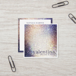 Elegant Violet & Champagne Glitter Beauty Makeup Square Business Card