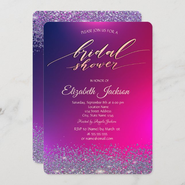 Elegant Violet Diamonds Ombre Bridal Shower  Invitation (Front/Back)