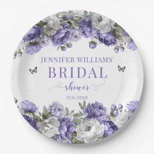 Elegant violet floral bridal shower paper plates