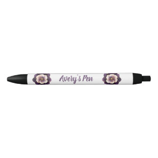 Elegant Violet Floral Name Black Ink Pen